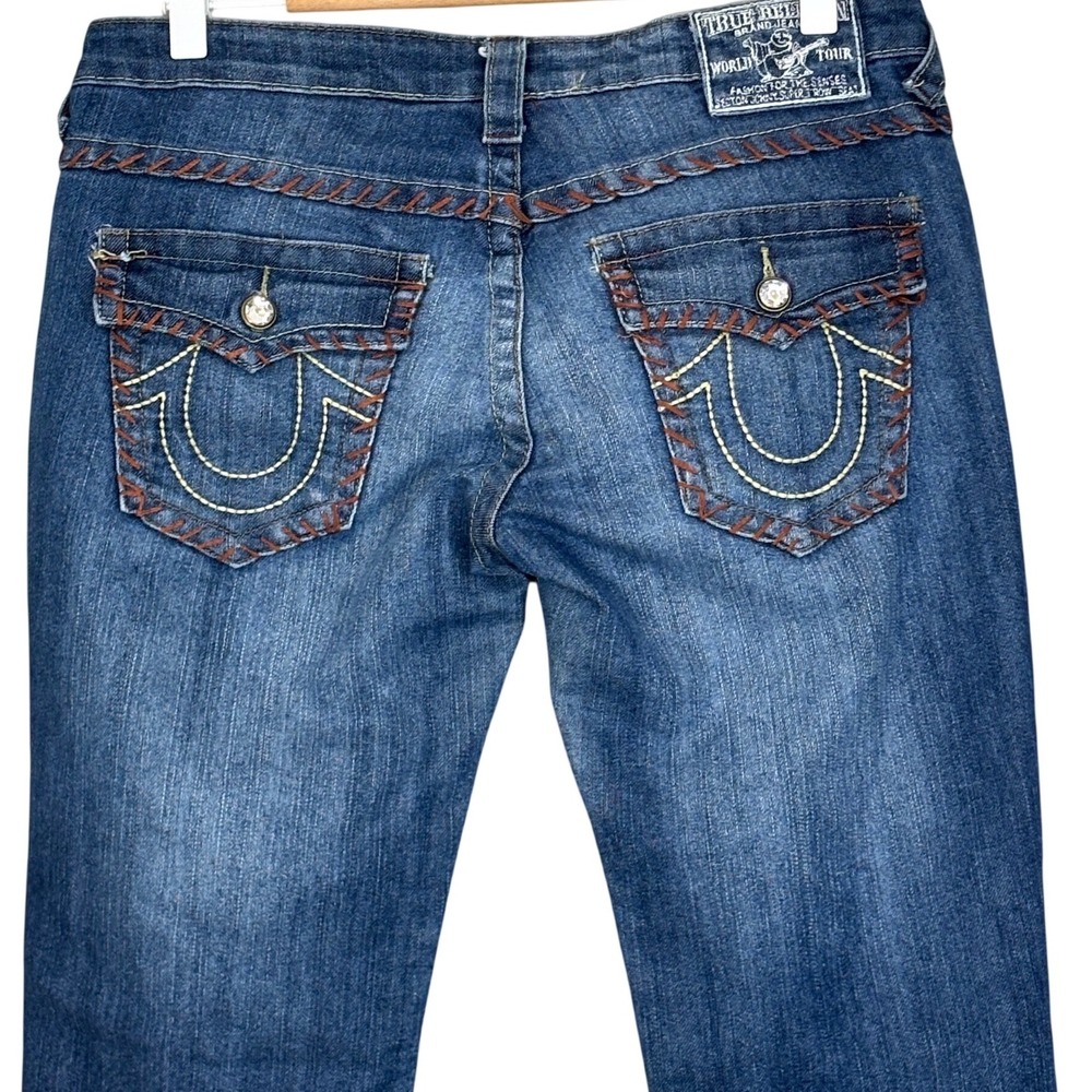True Religion Joey Bootcut Jeans 29 Whipstitch Crystal Flap Pocket Y2K USA Rare